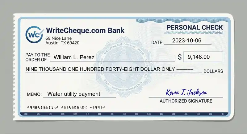 Cheque example for 9148