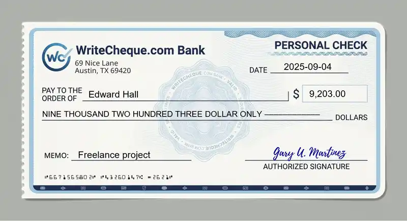 Cheque example for 9203