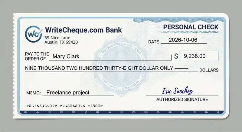 Cheque example for 9238