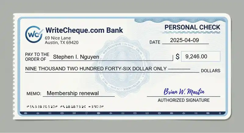 Cheque example for 9246