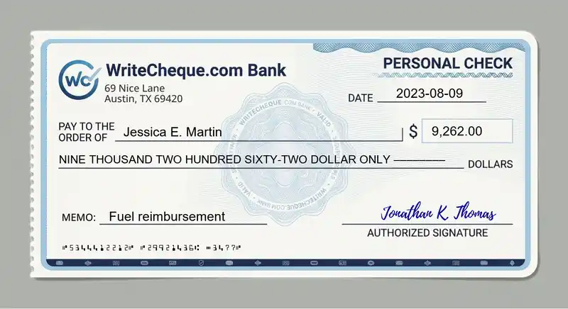 Cheque example for 9262