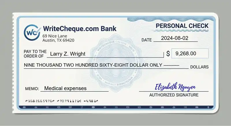 Cheque example for 9268
