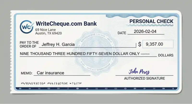 Cheque example for 9357