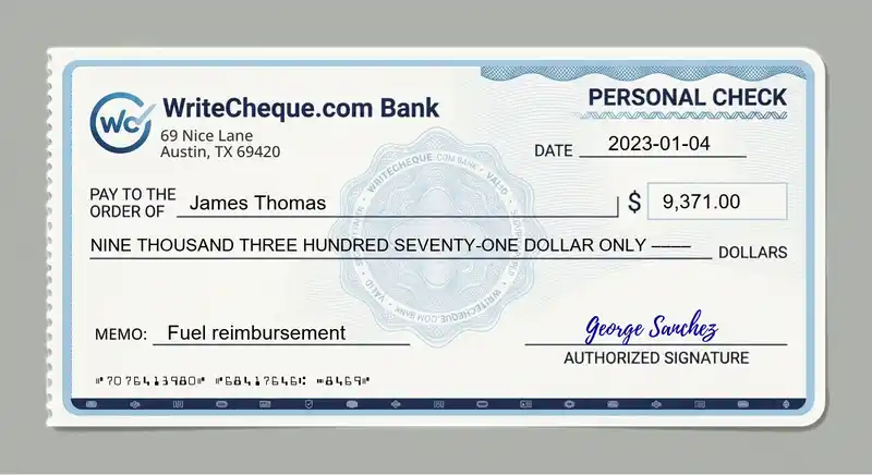 Cheque example for 9371