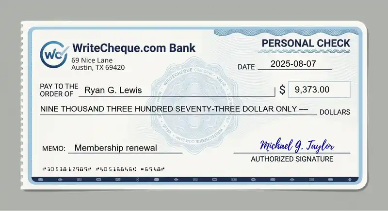 Cheque example for 9373