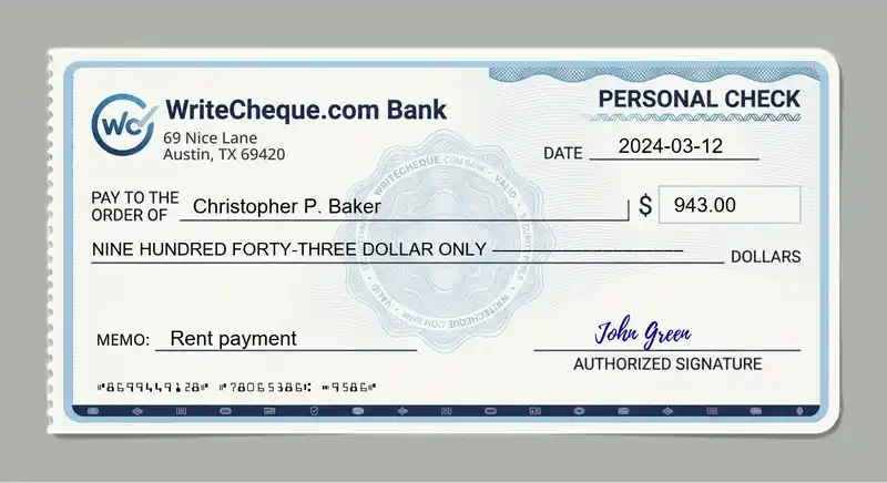 Cheque example for 943