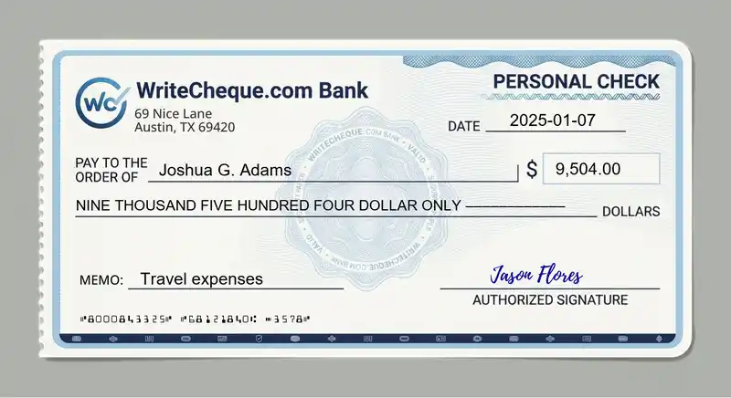Cheque example for 9504