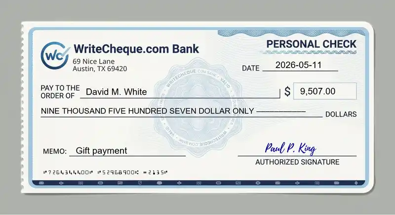 Cheque example for 9507