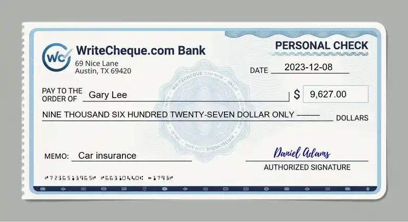 Cheque example for 9627