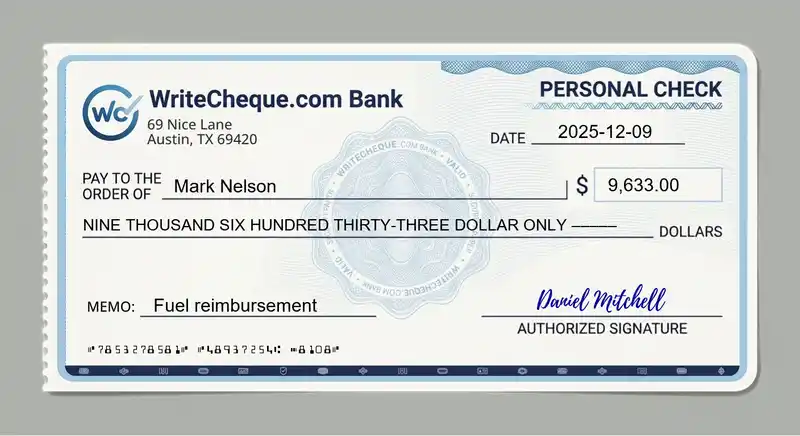 Cheque example for 9633