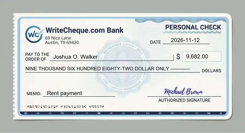 Cheque example for 9682