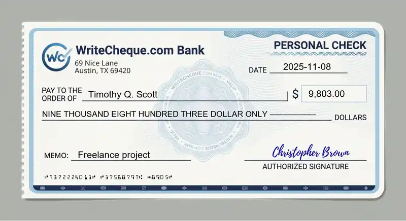 Cheque example for 9803