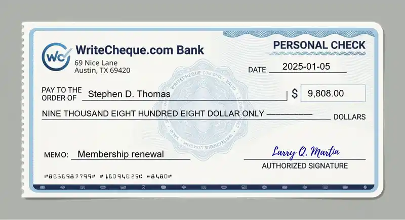 Cheque example for 9808