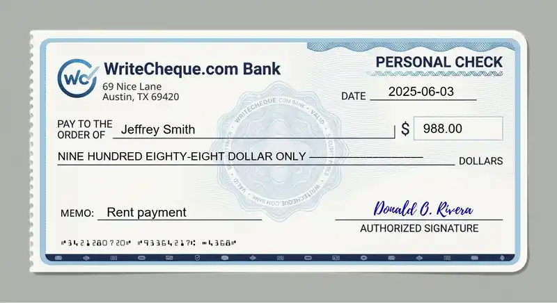 Cheque example for 988