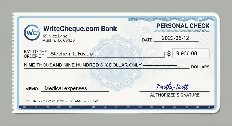 Cheque example for 9906
