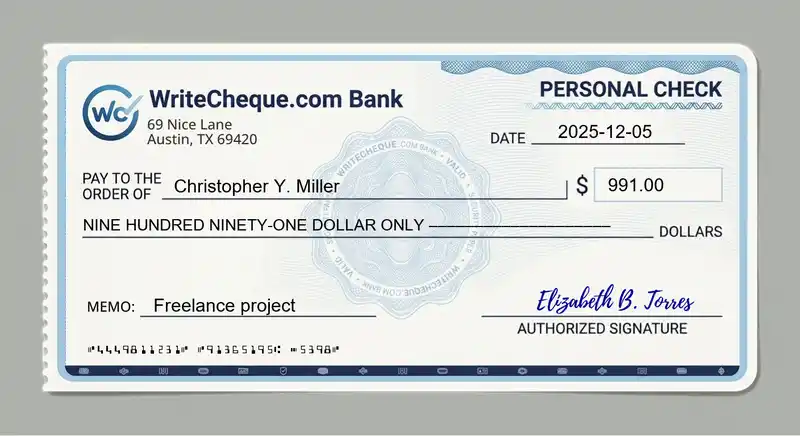 Cheque example for 991