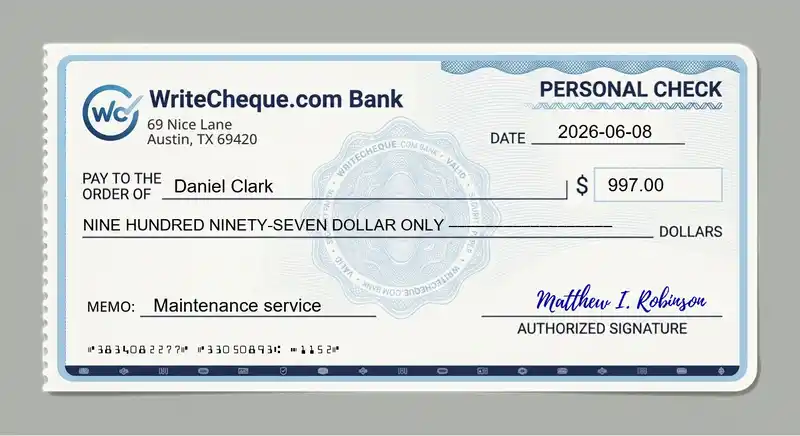Cheque example for 997